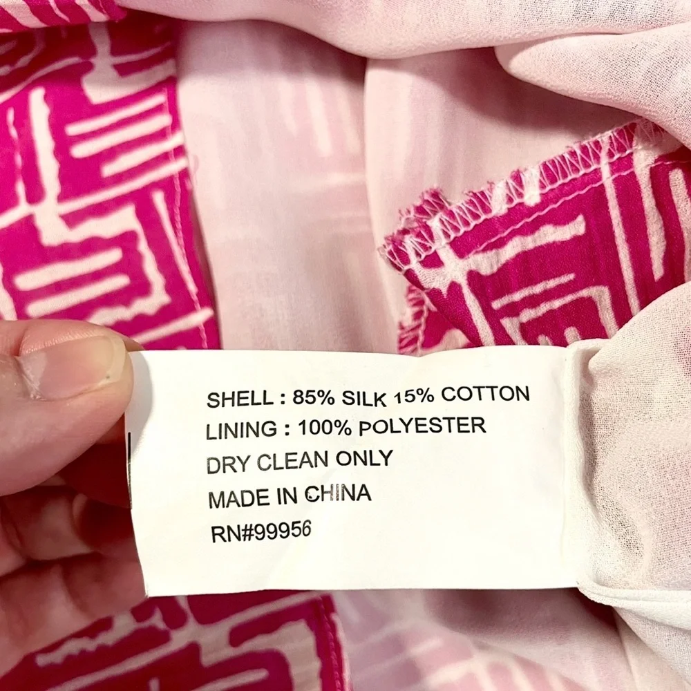 Shoshanna Nadia Pink Silk Geometric Print 3/4 Sleeve Mini Dress Size 6